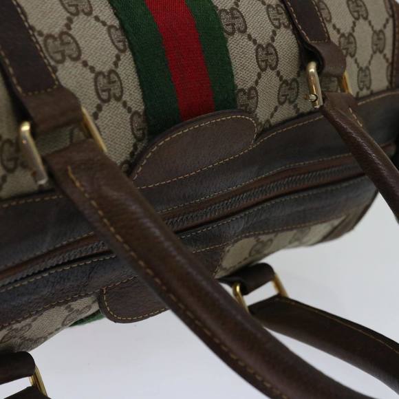 GUCCI GG Supreme Web Sherry Line Hand Bag PVC Beige Red Green Auth 67336 - Picture 6 of 16